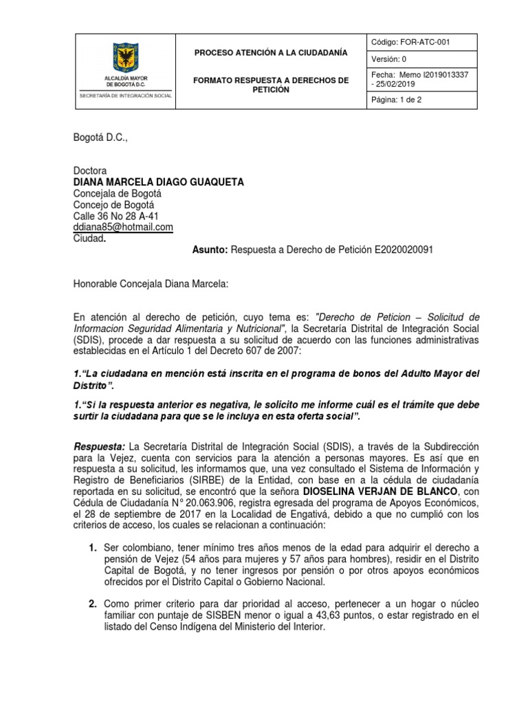 SDIS DIOSELINA VERJAN DE BLANCO Bono Adulto Mayor PDF