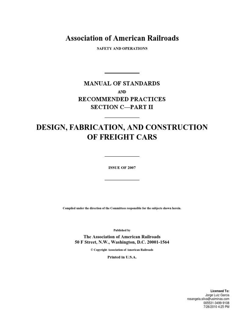 AAR - C2 - Design Fabrication and Construction of Freight Cars - (2007) |  PDF | Truck | Specification (Technical Standard)
