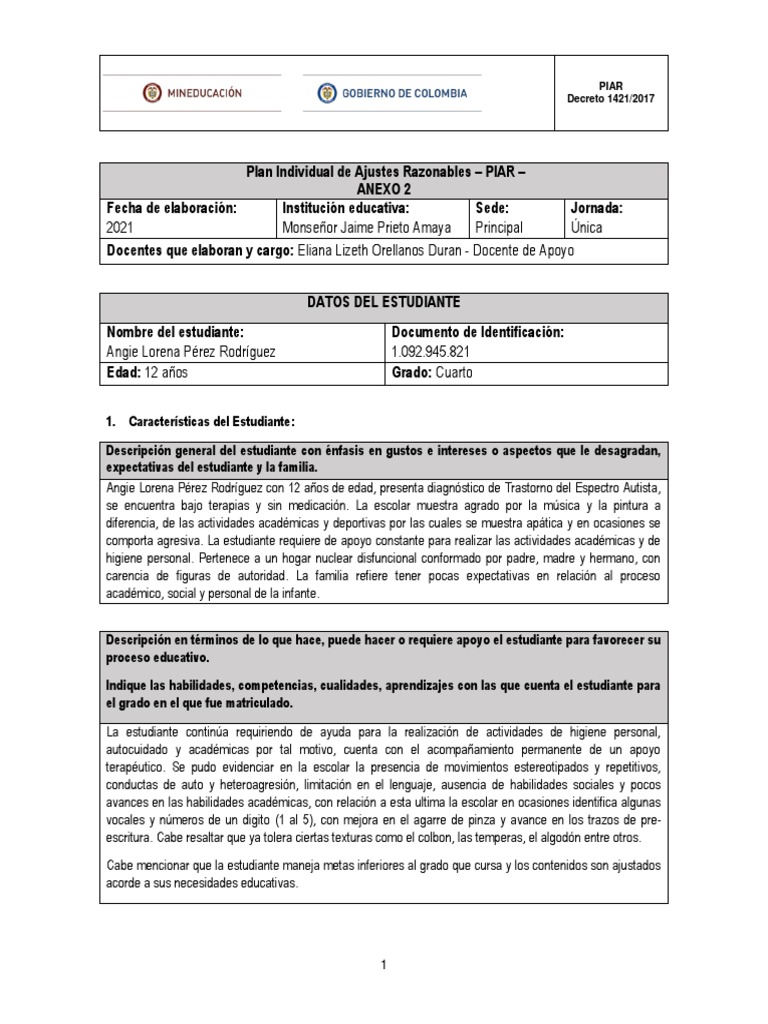 Actualización - Plan Individual de Ajustes Razonables - Piar - Angie ...