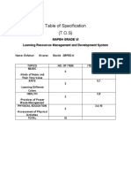 Table of Specification