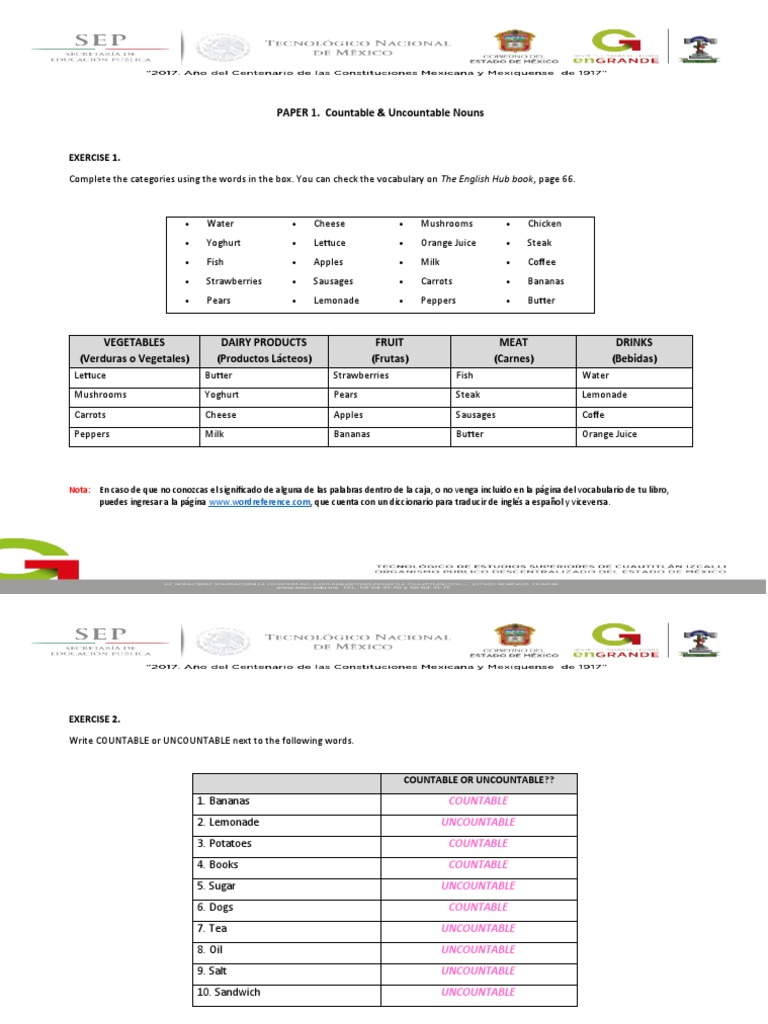 PAPER 1 (Countable Uncountable Nouns PDF
