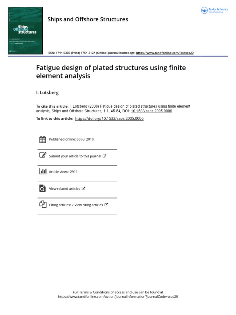 Fatigue Design of Plated Structures Using Finite Element Analysis | PDF ...