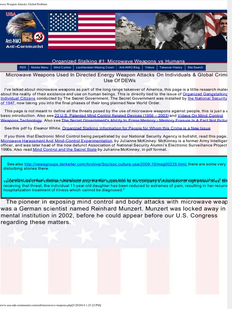 Microwave Weapon Attacks Organized Stalking of Individuals