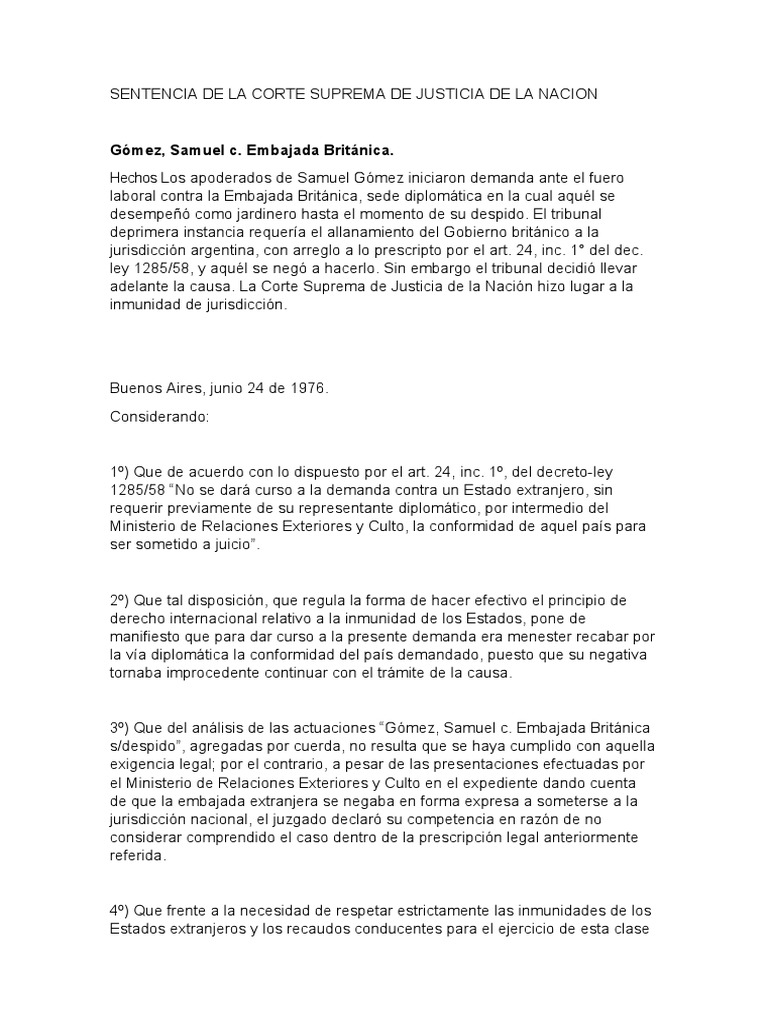 Sentencia de La Corte Suprema de Justicia de La Nacion | PDF