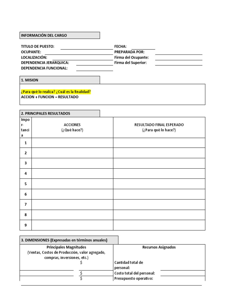 Formato Descripción de Puestos | PDF | Presupuesto | Economias