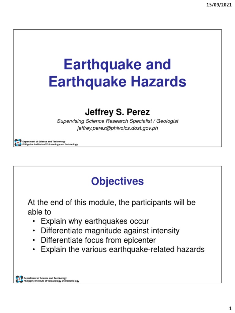 Module 5 Earthquake And Earthquake Hazards Jsperez 2021 Pdf