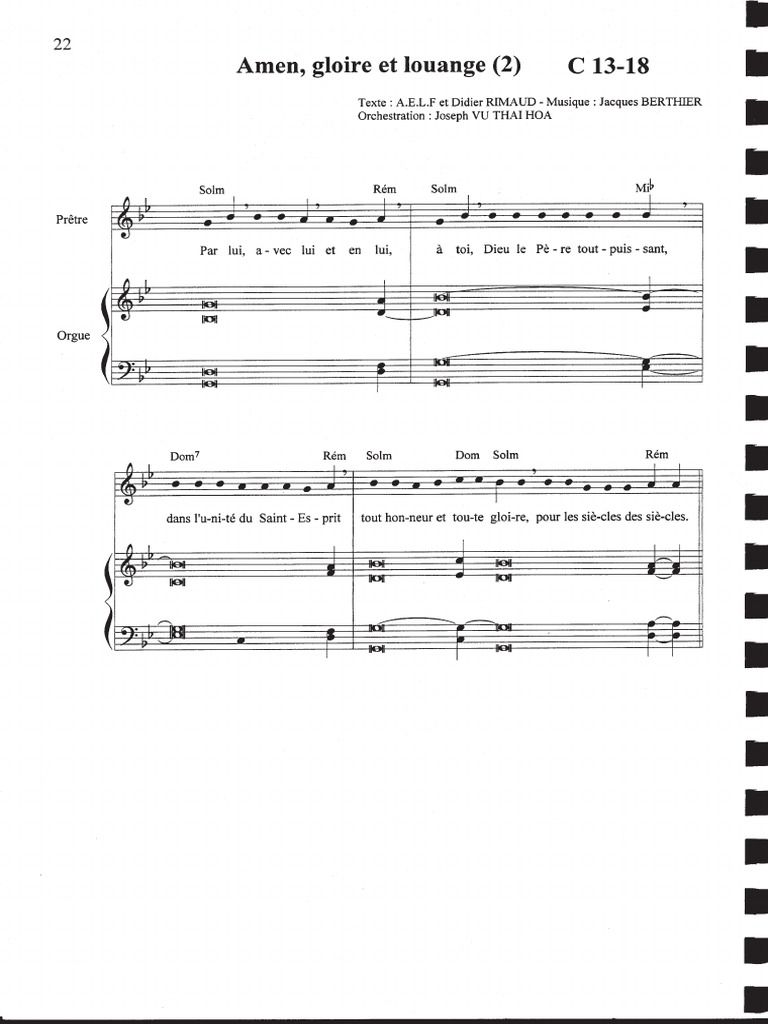 Amen, Gloire Et Louange (J. Berthier) PDF