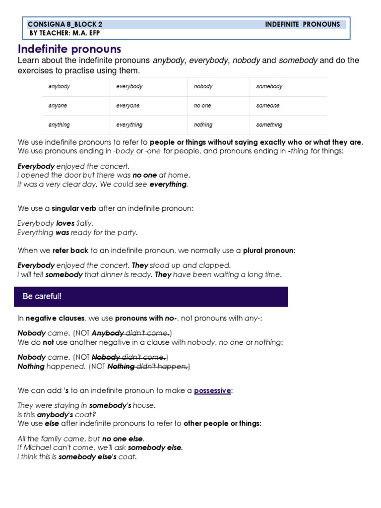 Consigna 8 - Indefinite Pronouns | PDF | Pronoun | Linguistic Typology