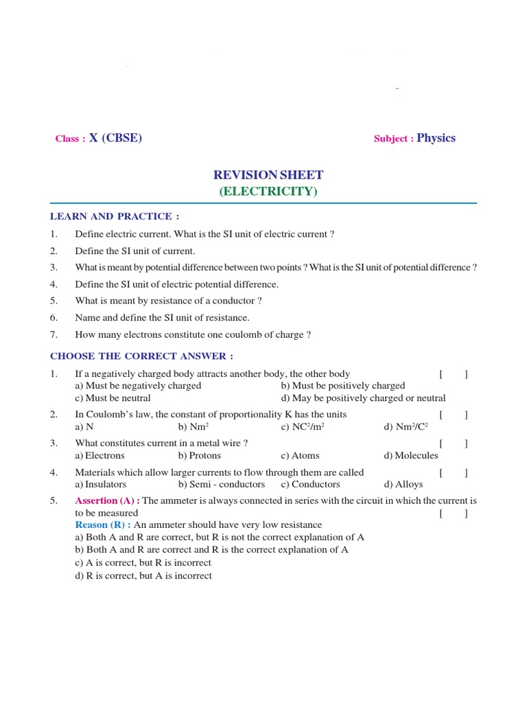 1 Updated Electricity-Questionnaire | PDF | Electrical Resistivity And ...