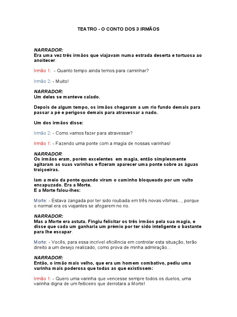 Teatro - o Conto Dos 3 Irmãos | PDF | Morte, image size:768x1024