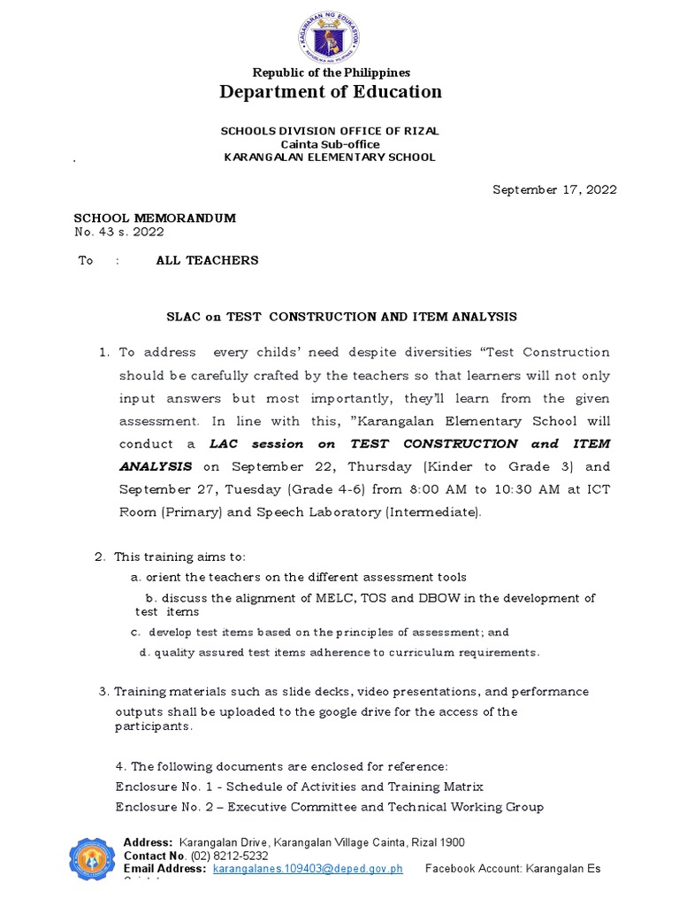 Memo Test Construction Pdf Communication