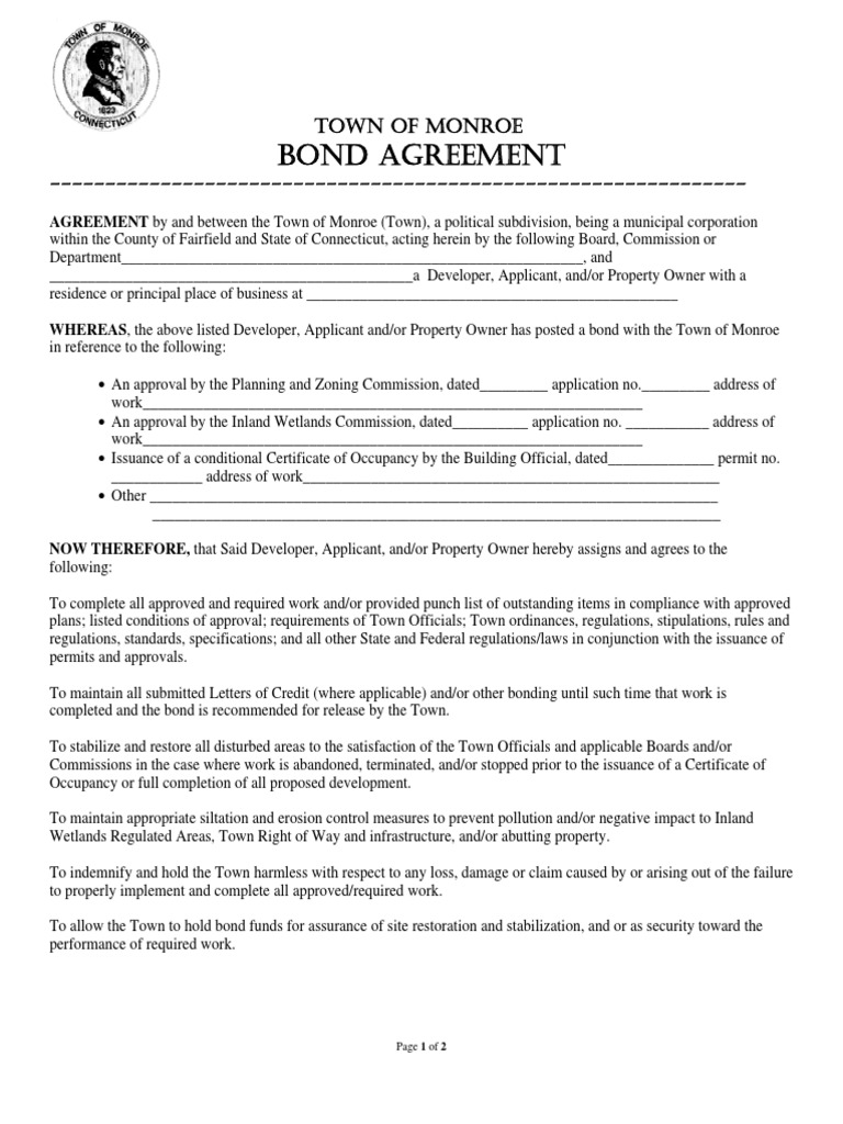 Sample Bond Agreement PDF Justice Crime & Violence
