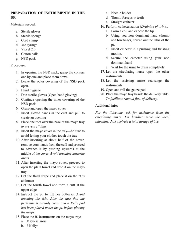 Instrument Prep for Delivery Room | PDF | Catheter | Medical Specialties