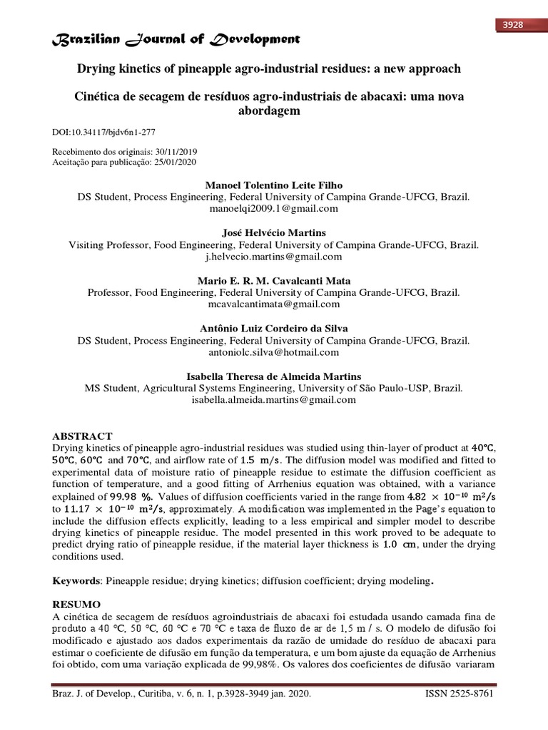 Drying of Pineapple AgroIndustrial Residues A New Approach