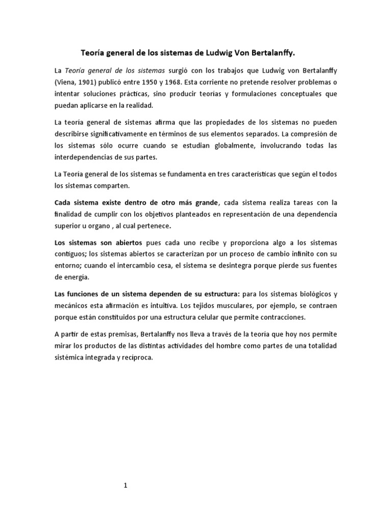 Teoría General De Los Sistemas De Ludwig Von Bertalanffy Pdf Teoría