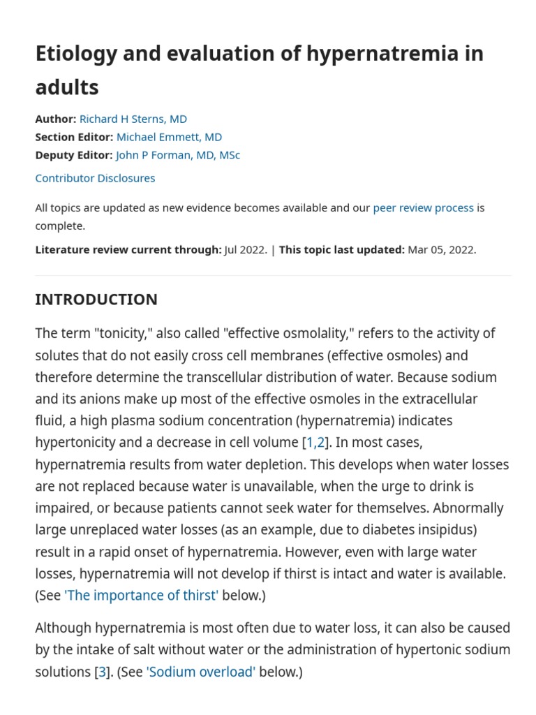 Hypernatremia Uptodate PDF Hyperglycemia Diseases And Disorders