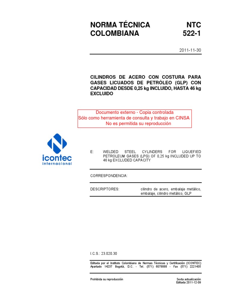 NTC 522-1: Cilindros de Acero GLP | PDF | Soldadura | Construcción