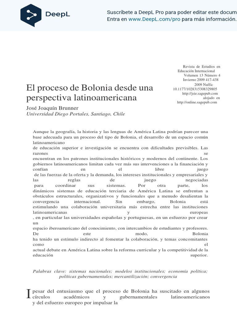 2.Brunner 2009 The Bologna Process From A Latin American Perspective