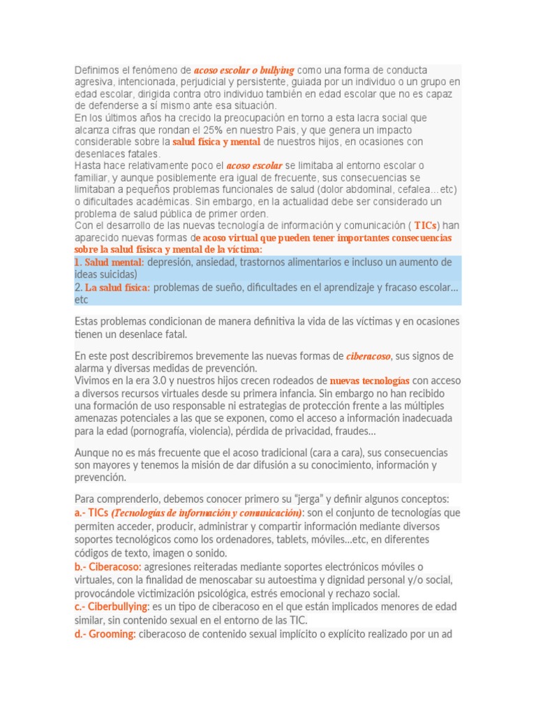 Prevención del ciberacoso escolar | PDF | Acoso cibernético ...