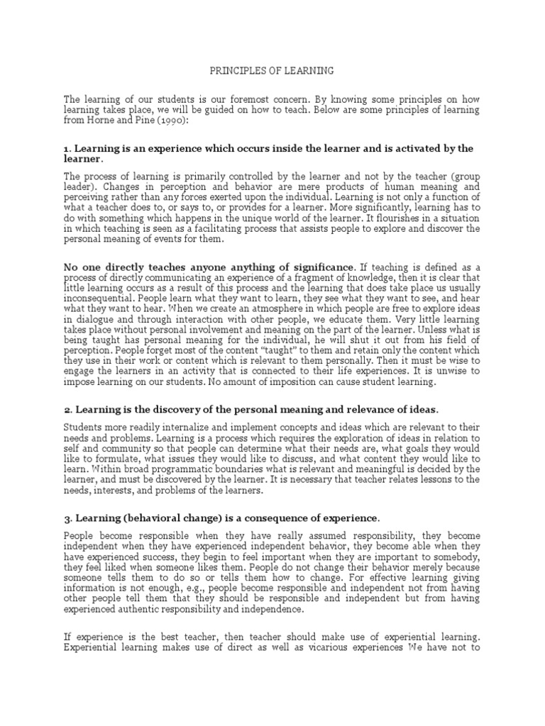 PRINCIPLES OF LEARNING | PDF | Learning | Experience