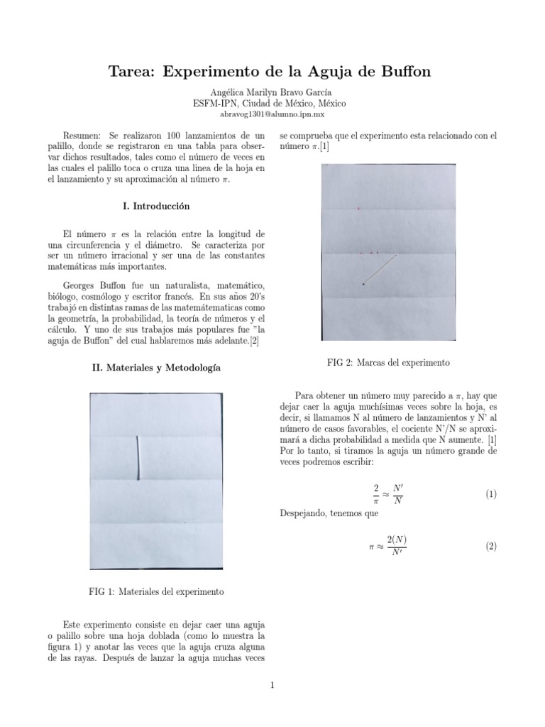 Aguja de Buffon | PDF | Pi | Matemáticas