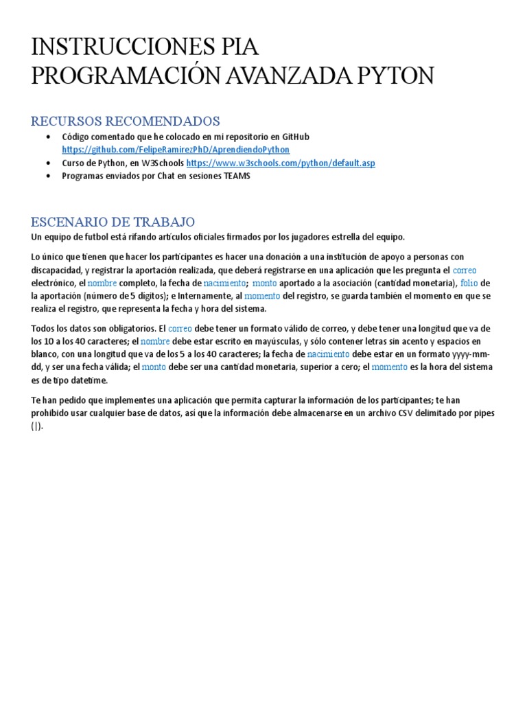 Instrucciones Pia - Python Nov 2021 | PDF | Archivo de computadora ...