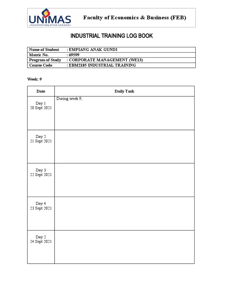 Industrial Training Log Book Template v2 PDF