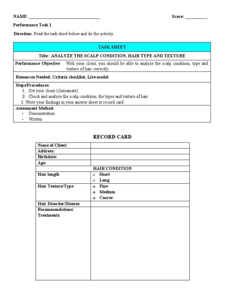 Task Sheet Hair and Scalp Treatment PDF