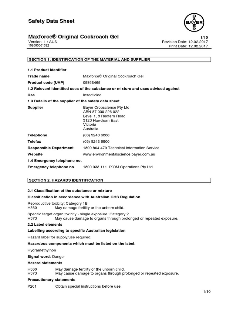 MSDS Maxforce Forte 12feb2017 | PDF | Toxicity | Dangerous Goods