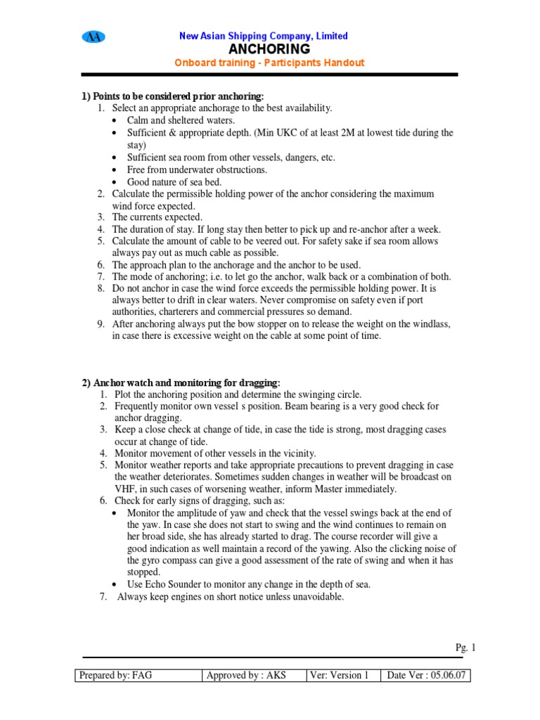 Anchoring Procedures and Safety Guidelines | PDF | Anchor | Applied And ...