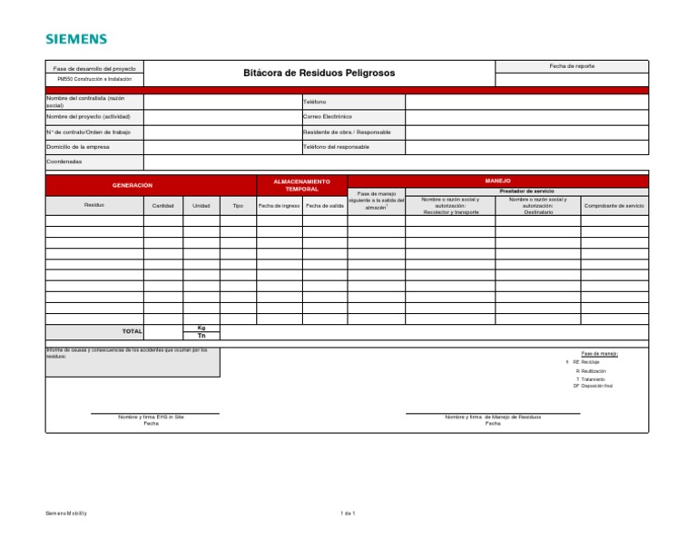 SIE - EHS.GLO - For.056 - B - Bitacora de RPS | PDF | Residuos | Materiales