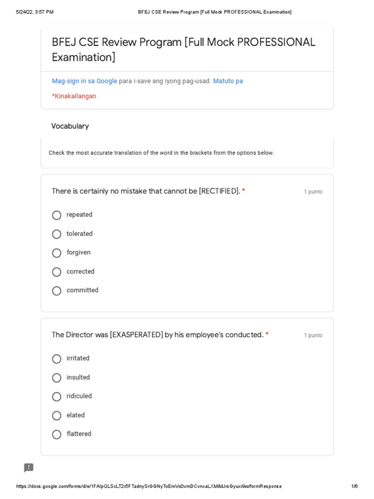 BFEJ CSE Review Program (Full Mock PROFESSIONAL Examination) 1 | PDF ...