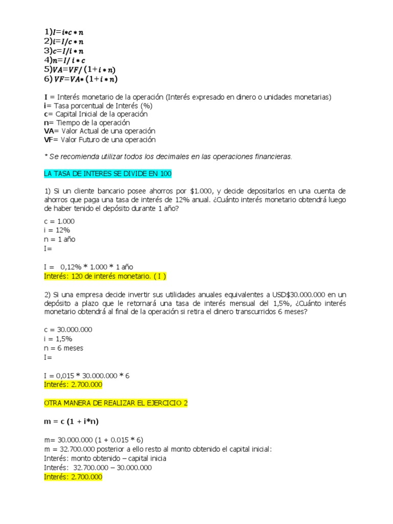 Ejercicios Resueltos de Interés Simple | PDF | Interés | Tasas de interés