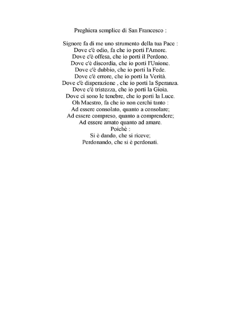 Preghiera Semplice Di S. Francesco Preghiera Semplice Di San Francesco | PDF