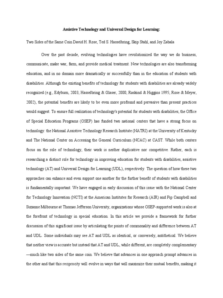 Assistive Technology and Universal Design For Learning | PDF | Behavior