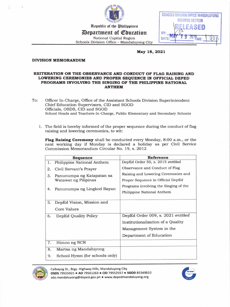 DepEd Flag Ceremony Guidelines 2025 | PDF | Quality Management System