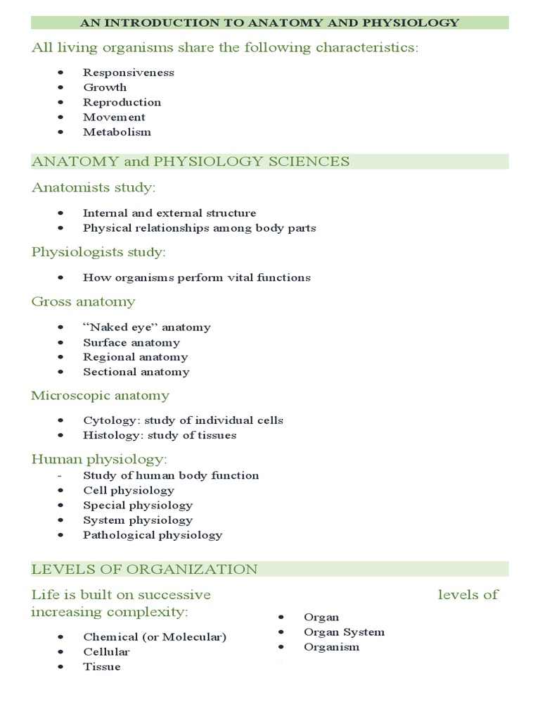 Anatomy and Physiology Overview | PDF | Anatomical Terms Of Location ...