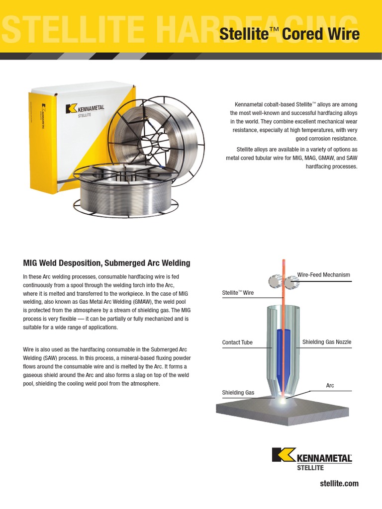 Kennametal Stellite Cored Weld Wire Datasheet PDF Construction Welding