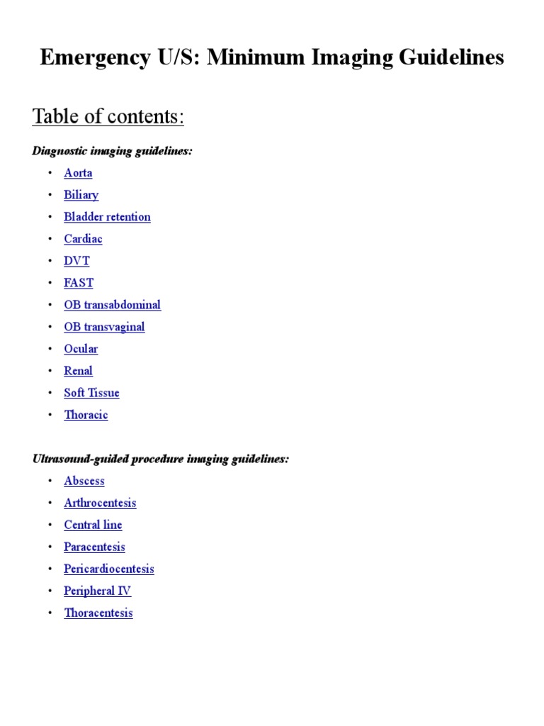 Emergency US Minimum Imaging Guidelines PDF Kidney Gallbladder