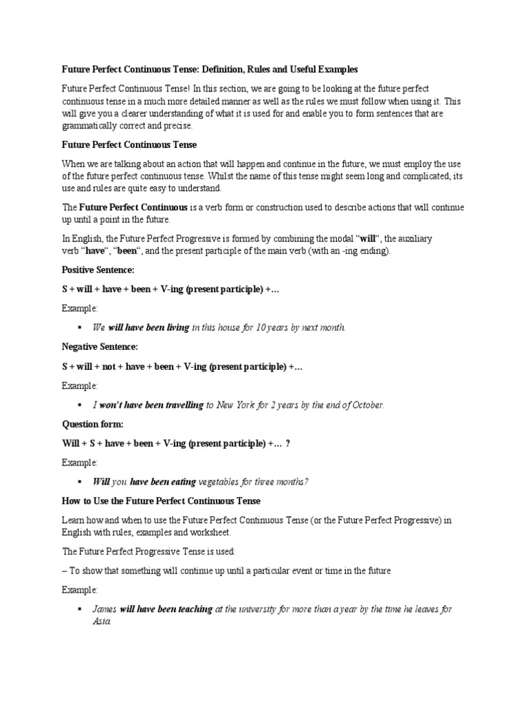 Future Perfect Continuous Tense Explained | PDF | Perfect (Grammar) | Verb