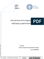 Guía Docente de La Asignatura: Métodos Cuantitativos: Titulación: Grado en Ingeniería de Organización Industrial Curso