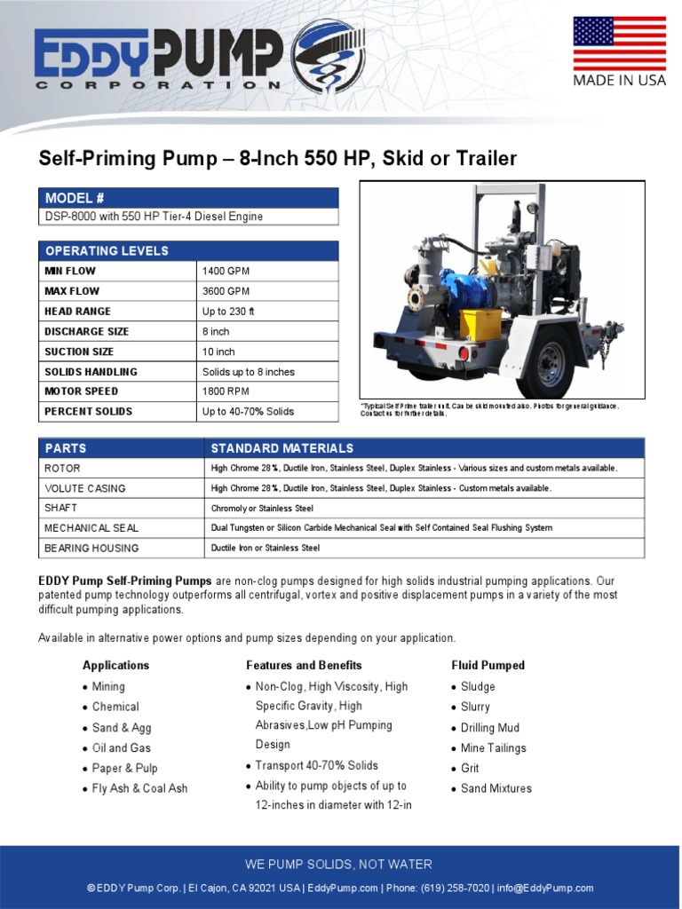 EPC DSP HD 8000 8in 550hp Specs | PDF | Pump | Solid
