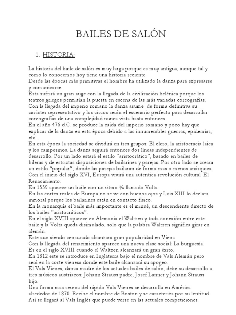 Historia y Tipos de Bailes de Salón | PDF
