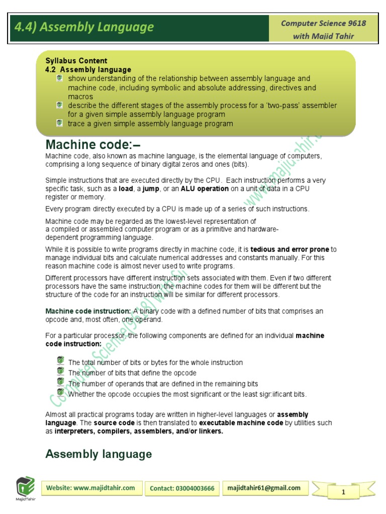 4.2 Assembly Language (MT-L) | PDF | Assembly Language | Central ...