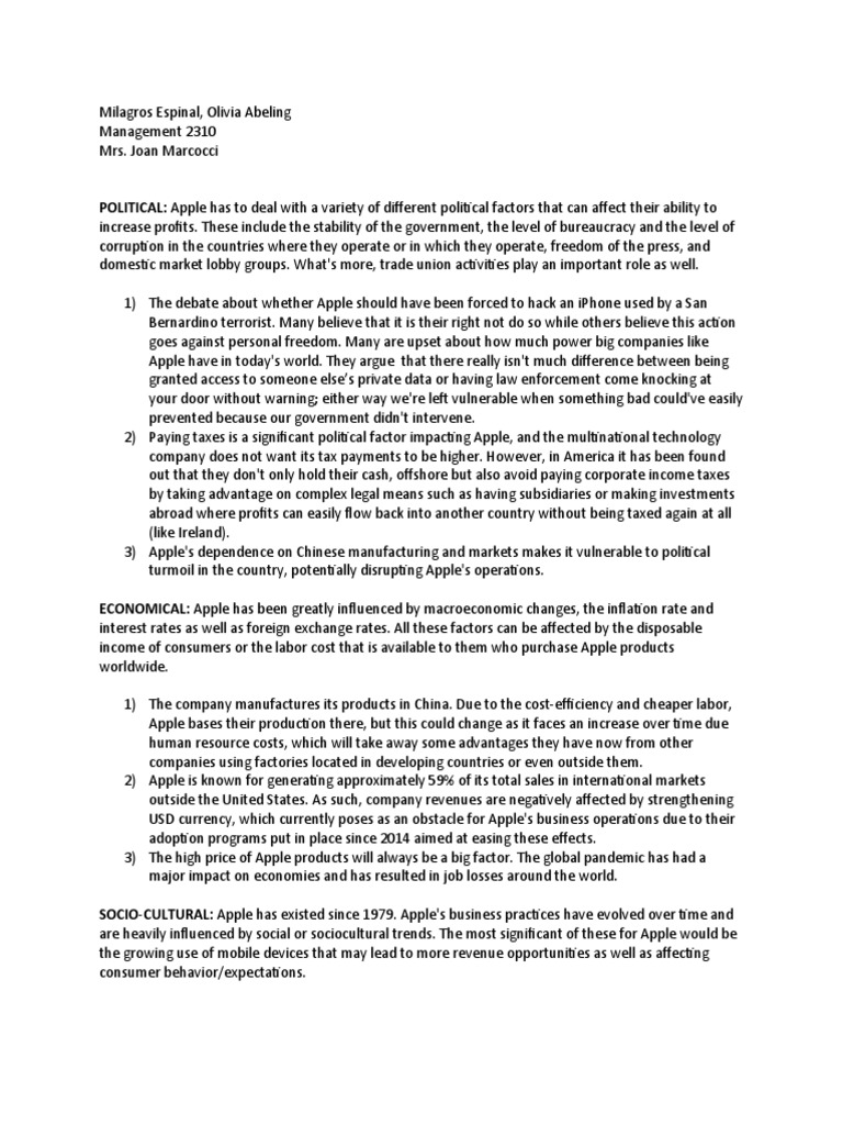 Apple Pestel Analysis PDF Apple Inc. I Phone