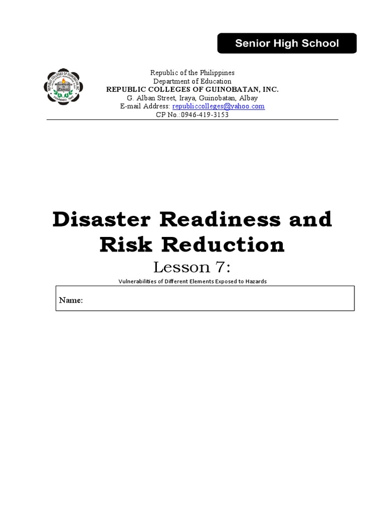 Module 7 Volnerabilities Of Different Elements Exposed To Hazards Pdf