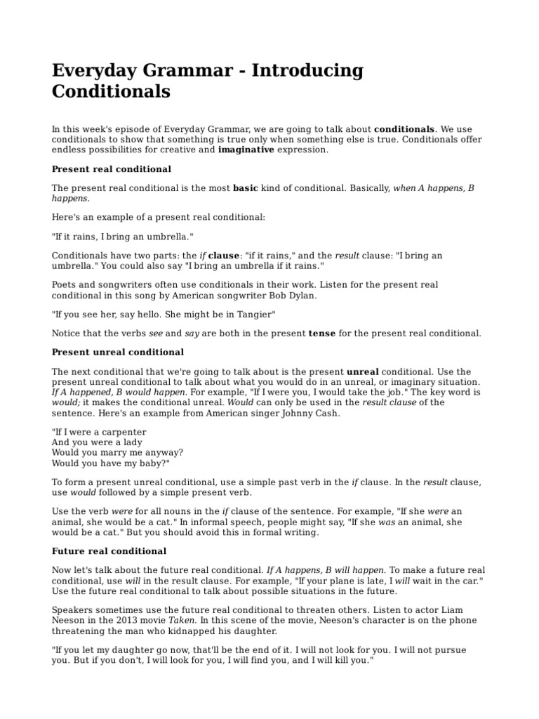 2015 05 22 Everyday Grammar Introducing Conditionals | PDF | Verb ...