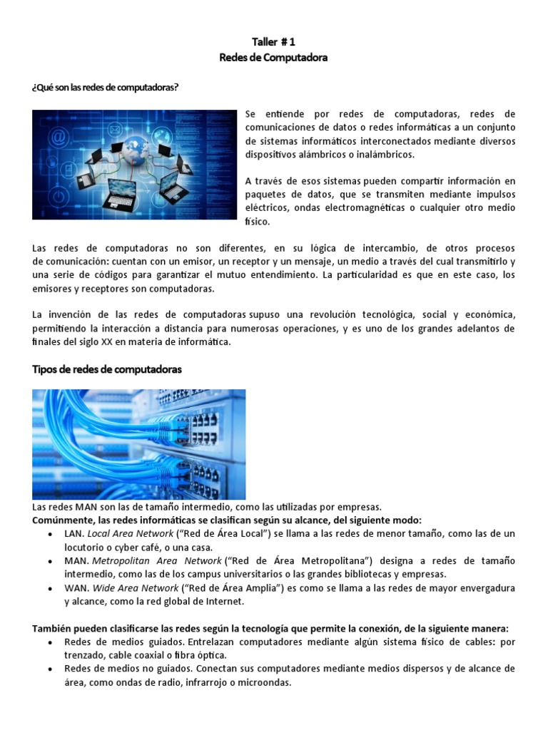 Taller sobre Redes de Computadoras | PDF | Red de computadoras | Internet