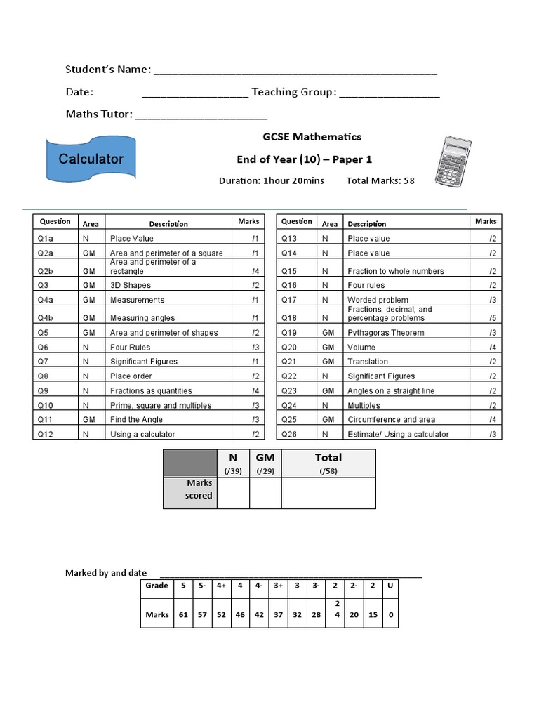Paper 1 Foundation | PDF | Area | Elementary Geometry