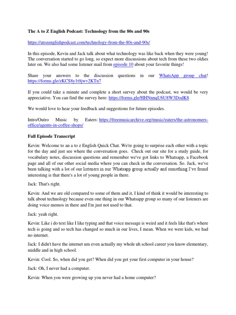 AtoZ - Quickchat014 - Technology From The 80s and 90s Transcript | PDF ...